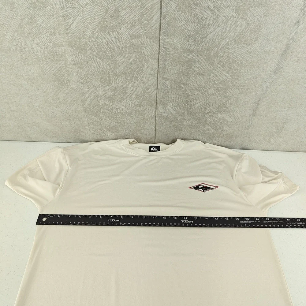 Quiksilver Rash Guard Men L Cream UPF 50+ Sun Protection Surf Swim Shirt Beach